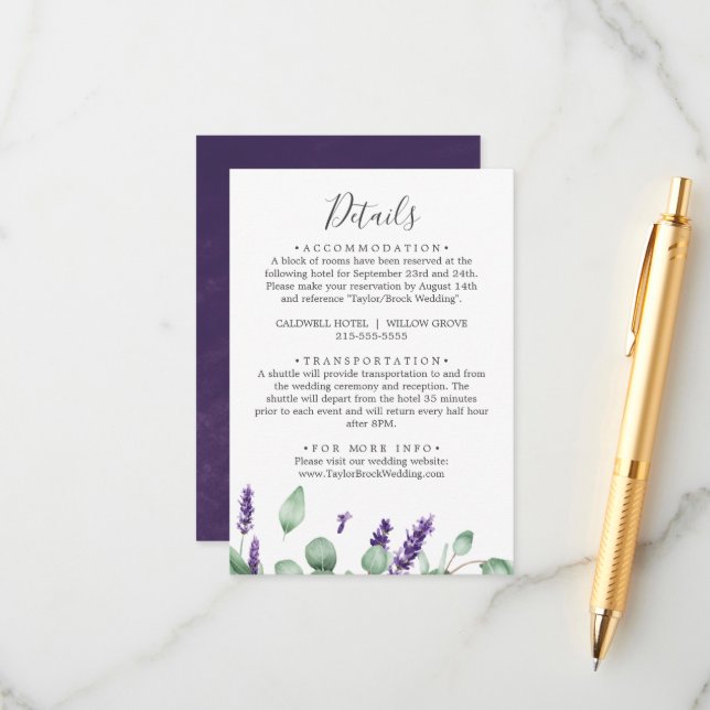 Informações Cartão de Envio com Detalhes de Lavanda Rústica (Frente/Verso In Situ)