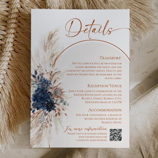 Informações Cartão de Envio de Casamento Azul Marinho Boho Rús