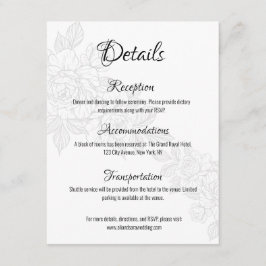 Informações Cartão de Envio de Casamento Peônia Preto e Branco