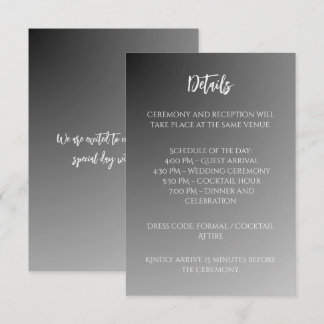 Informações Cartão de Envio de Casamento Preto e Branco Elegan