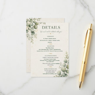 Informações Cartão de Envio de Casamento Sage Green Eucalipto