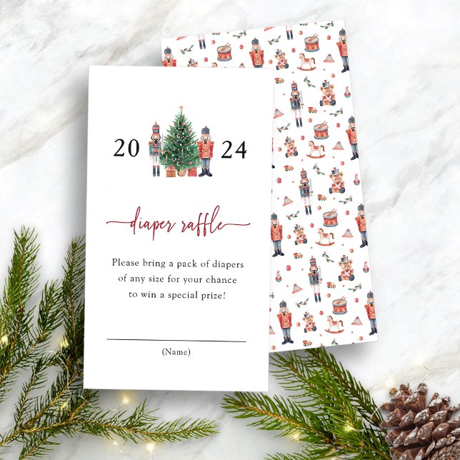 Informações Cartão de Envio de Rifa de Fraldas de Feriado (Diaper Raffle Card - Nutcracker Baby Shower Invitation by Painted Paperie)