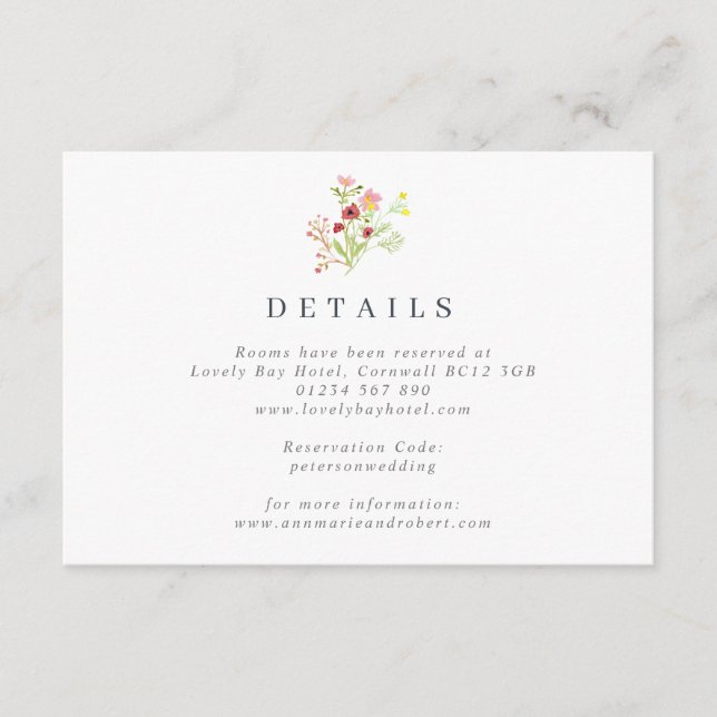 Informações Cartão de Envio para Casamento de Flores Silvestre (Frente)