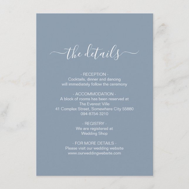 Informações Cartão de Envio Simples Azul Empoeirado (Frente)