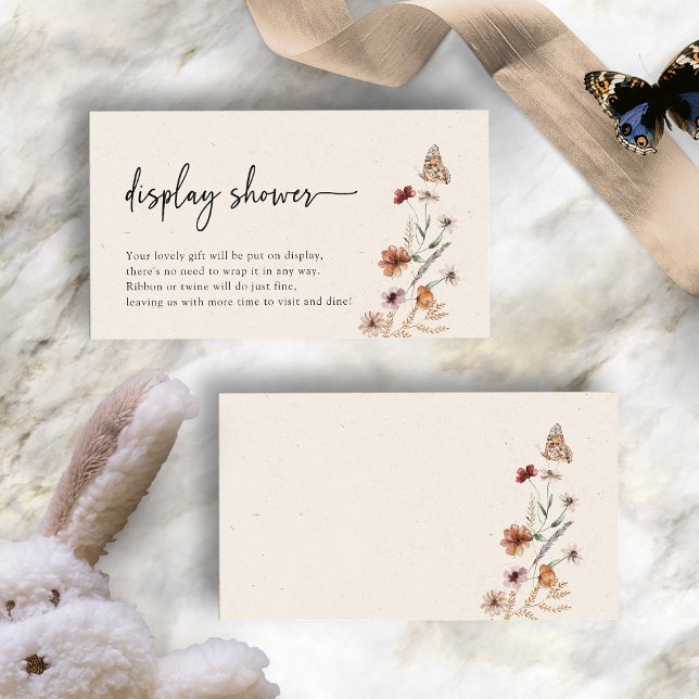 Informações Cartão de Exposição de Chuveiro Boho (Boho Wildflower Display Shower Enclosure Card with Butterfly by Painted Paperie
)