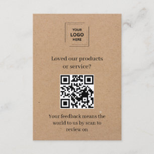 Informações Cartão de Feedback de Cliente QR Kraft Rústico