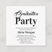 Cartão de Festa de Graduação Simples Preto e Branc