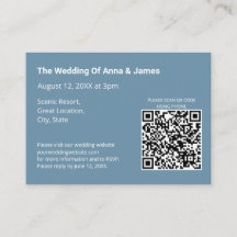 Cartão de Gabinete de Código QR de Casamento Azul 