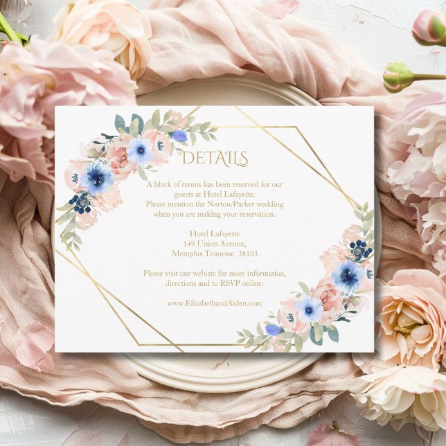 Informações Cartão de Gabinete de Coleção de Casamentos Azuis  (Peach Blue Wedding Collection Enclosure Card)
