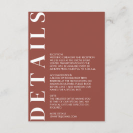 Informações Cartão de Gabinete de Detalhes de Casamento de Cas