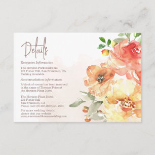 Informações Cartão de Gabinete de Detalhes de Casamento Floral