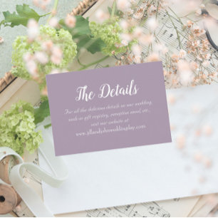 Informações Cartão de Gabinete de Detalhes de Casamento Mauve
