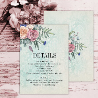 Informações Cartão de Gabinete de Detalhes do Casamento Floral