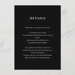 Informações Cartão de Gabinete de Detalhes do Casamento Preto