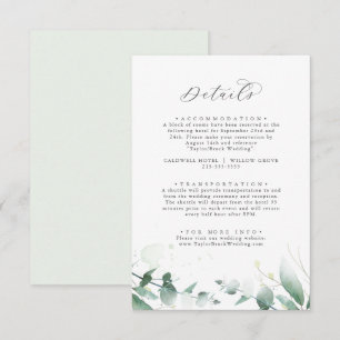 Informações Cartão de Gabinete de Detalhes do Casamento Verde 