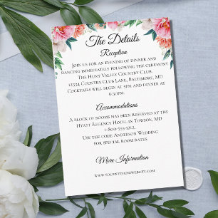 Informações Cartão de Gabinete de Detalhes Floral de Casamento