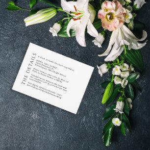 Informações Cartão de Gabinete de Detalhes Preto de Casamento 