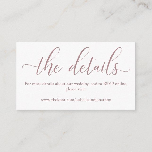 Informações Cartão de Gabinete de Site de Casamento de rosa (Frente)