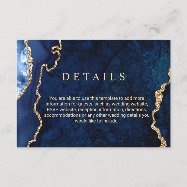 Informações Cartão de Gabinete para Detalhes do Casamento Azul (Frente)