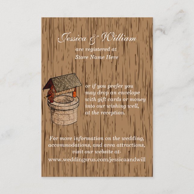 Informações Cartão de Gabinete Rustic Weding Wishing (Frente)