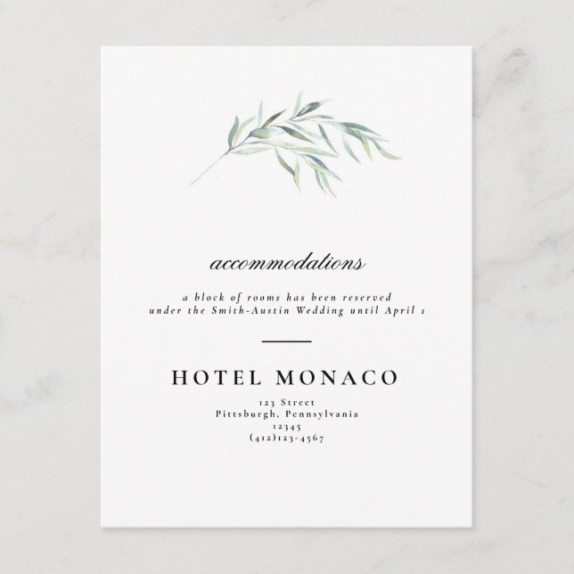 Informações Cartão de Hotel de Casamento com Vegetação Exubera (Frente)