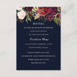 Informações Cartão de Hotel para Casamento Floral Azul Marinho
