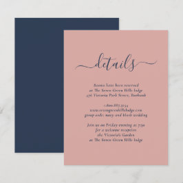 Informações Cartão de Inclusão de Casamento Azul Naval e Blush