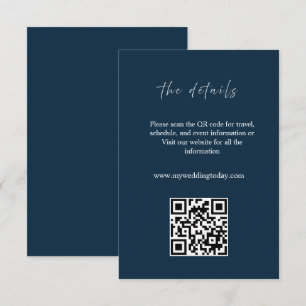 Informações Cartão de Inclusão de Casamento Navy com Código QR