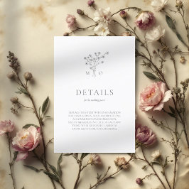 Informações Cartão de inclusão de flores de buquê de casamento