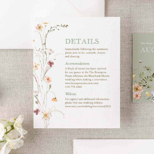 Informações Cartão de Invólucro para Casamento de Flores Selva (Immerse your guests in the romance of nature with our Watercolor Wildflower Wedding Collection.)