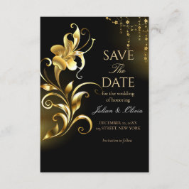 Informações Cartão de Luxo Preto e Dourado Floral para Salvar