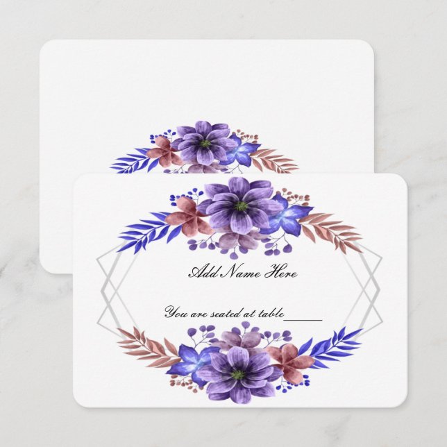 Informações Cartão de Mesa Floral de Casamento com Cor de Água (Frente/Verso)
