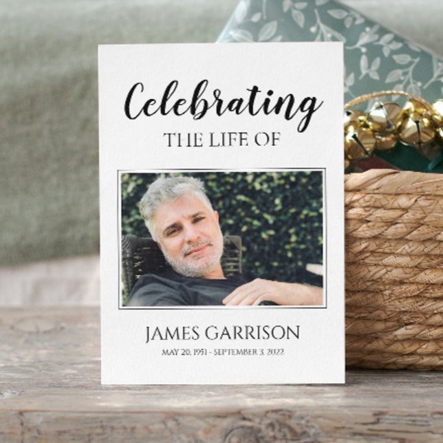 Informações Cartão de Oração Funeral Elegante Branco Preto com (Criador carregado)