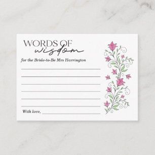 Informações Cartão de Palavras de Sabedoria para Chá de Noiva 