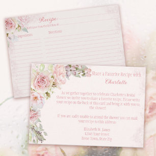 Informações Cartão de Receita de Chá de Noiva com Rosas Rosas