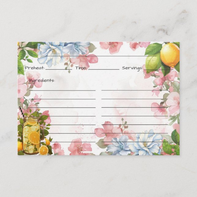 Informações Cartão de Receita de Limonada Rosa (Frente)