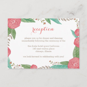 Informações Cartão de Recepção de Casamento com Florais Pintad