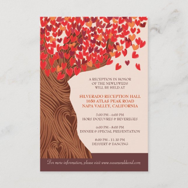 Informações Cartão de Recepção de Casamento da Árvore de Carva (Frente)