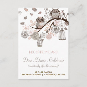 Informações Cartão de Recepção de Casamento de Corujas Rosa e