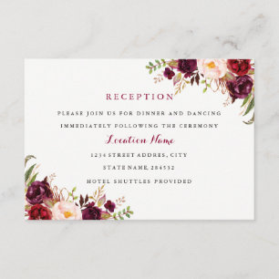 Informações Cartão de Recepção de Casamento Floral Vermelho Bo