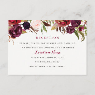 Informações Cartão de Recepção de Casamento Floral Vermelho Bo
