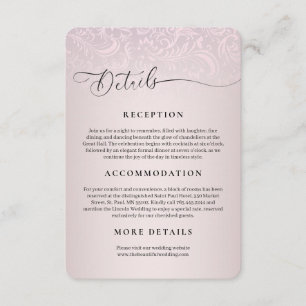 Informações Cartão de Recepção de Casamento tema damasco Rosa