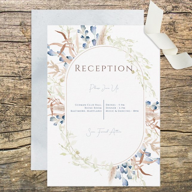 Informações Cartão de Recepção de Flores Boho Secas Azuis Bran (Criador carregado)