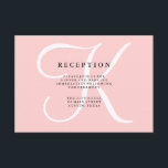Informações Cartão de Recepção de Monograma Moderno Elegante e<br><div class="desc">Estes cartões de inserção de informações de recepção de casamento exibem seu monograma em texto grande e moderno colorido de branco em um fundo cor de quartzo rosa.</div>