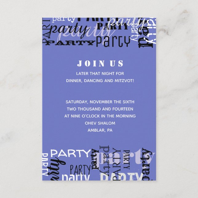 Informações Cartão de Recepção do Bar/Bat Mitzvah de SEU NOME (Frente)