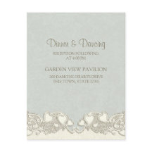 Cartão de Recepção Verde Oliva Corações Vintage