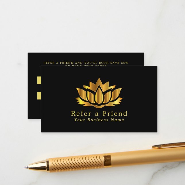 Informações Cartão de Referência Dourado da Flor de Lotus (Frente/Verso In Situ)