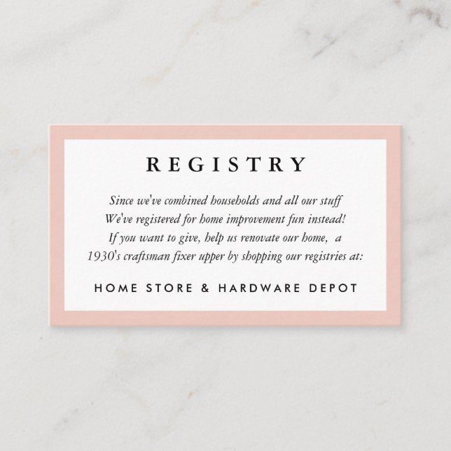Informações Cartão de Registro de Casamento Blush Frame (Frente)