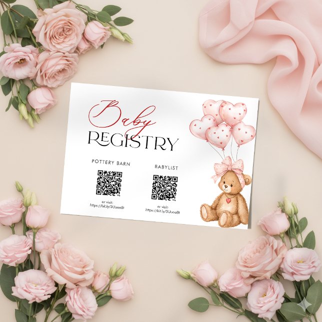 Informações Cartão de Registro de Chás de Bebê do Dia dos Namo (Valentine Baby Shower Registry Card)