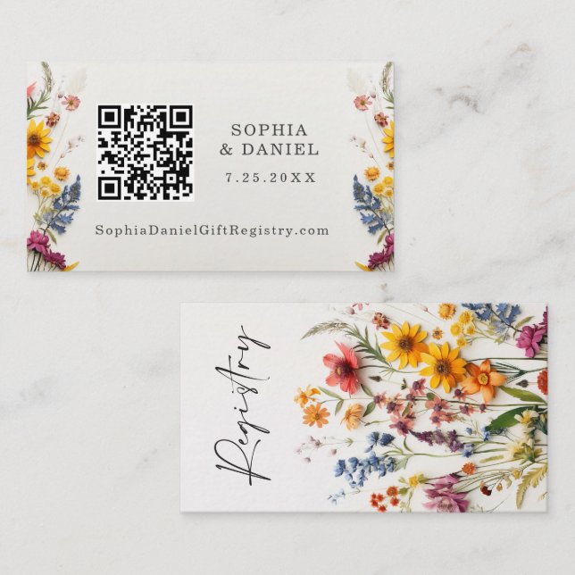 Informações Cartão de Registro de Presentes de Flores Prensada (Frente/Verso)